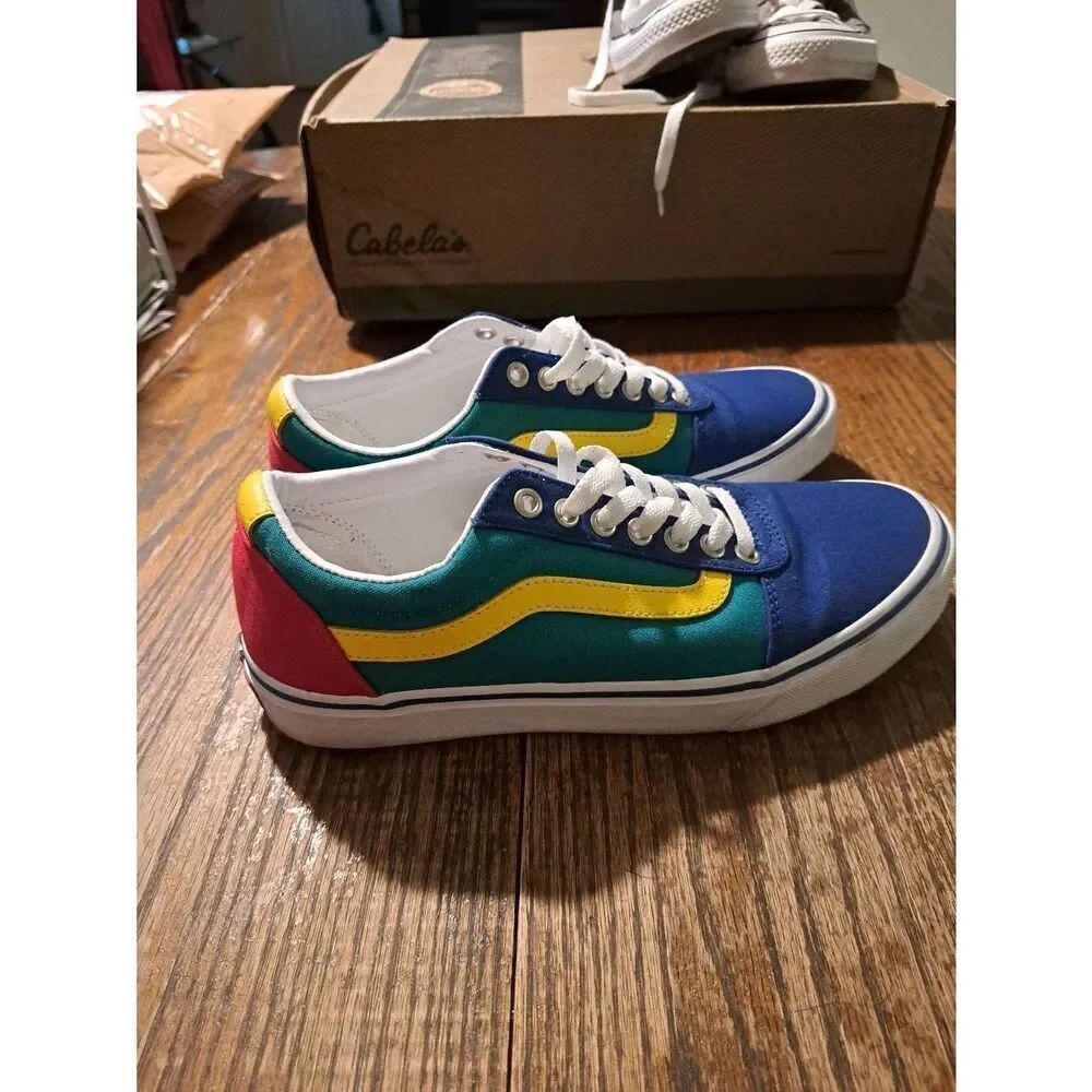 Vans Mens 7.5 Multicolor Tie Sneakers Blue Green Yellow Red White Casual Shoes